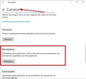 Réinitialiser la caméra Réinitialiser la caméra