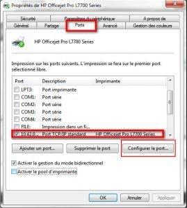 Sélectionner le bon port pour connecter l'imprimante Sélectionner le bon port pour connecter l'imprimante