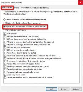 Ajuster les Effets visuels afin d'obtenir les meilleures performances,