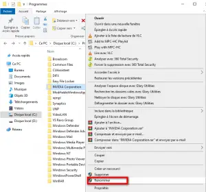 Renommer le dossier INVIDIA Corporataion