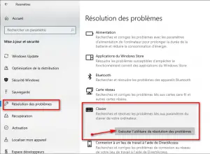 Exécuter l'utilitaire de résolution des problèmes du clavier