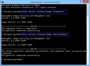 La commande DISM.exe /Online /Cleanup-image /scanhealth et Restorehealth