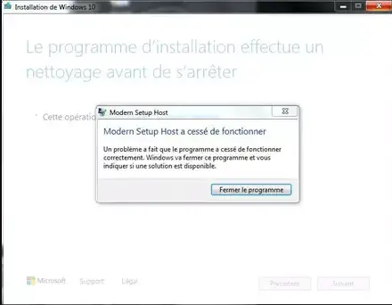 modern setup host a cessé de fonctionner