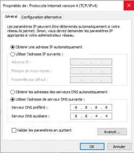 Utiliser l'adresse de serveur DNS de Google 