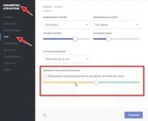 Activer l'option Déterminer automatiquement la sensibilité d'entrée du micro