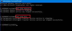 Arreter le service Windows Update avec les commandes net stop wuauserv net stop bits