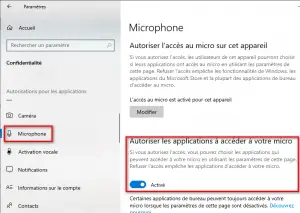 Autoriser les applications à accéder à votre microphone