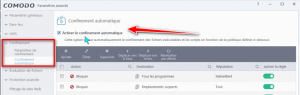 Désactiver le confinement automatique de Comodo