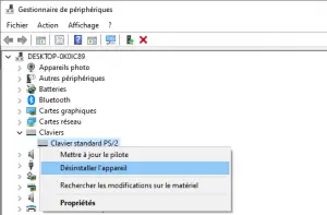 Désinstaller le pilote du clavier