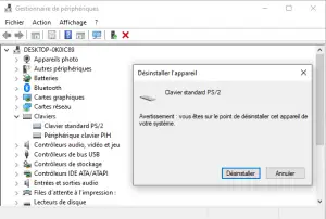 Désinstaller le pilote du clavier via le gestionnaire de périphériques