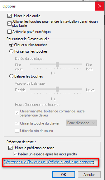 Déterminer  si le clavier visuel s'affiche quand je me connecte dans les options du clavier visuel