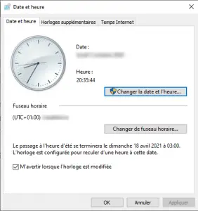 Modifier la date et l'heure dans le panneau de configuration Modifier la date et l'heure dans le panneau de configuration