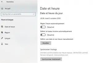Modifier la date et l'heure dans les paramètres Modifier la date et l'heure dans les paramètres