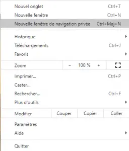 Nouvelle fenêtre de navigation privée