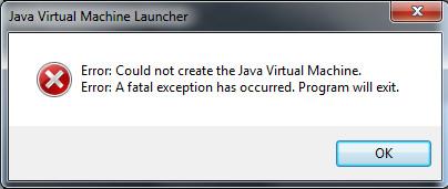 Error :Could not create the Java Virtual Machine