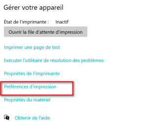 Préférences d'impression