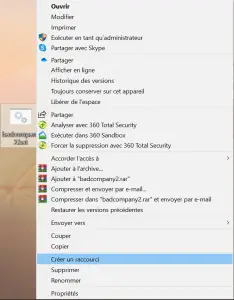 Créer un raccourci du fichier batch