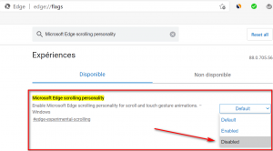 Désactiver la fonction Microsoft Edge scrolling personality