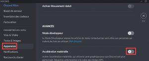 Désactiver l'accélération matérielle dans Discord