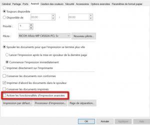 Désactiver les fonctionnalités d’impression avancées
