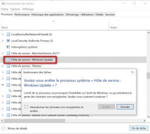 Fin de la tâche de Windows Update dans le gestionnaire des tâches