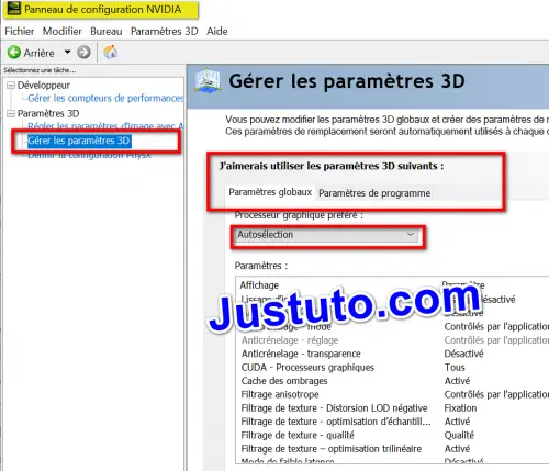 panneau de configuration NVIDIA