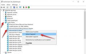 Activer l'appareil Microsoft Wi-Fi Direct Virtual Adapter