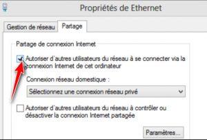 Autoriser d'autres utilisateurs du réseau à se connecter via la connexion Internet de cet ordinateur