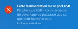 Crête d'alimentation sur le port USB 