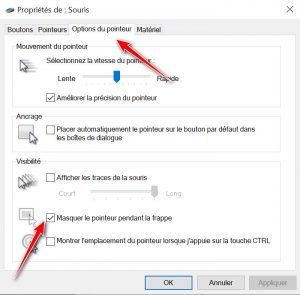 Décocher l'option Masquer le pointeur pendant la frappe