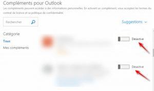 Désactiver les compléments pour Outlook