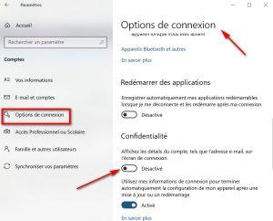 Désactiver l'option Utiliser mes informations de connexion pour terminer automatiquement la configuration mon appareil après une mise à jour ou un redémarrage