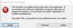 une exception non gérée s'est produite dans votre application