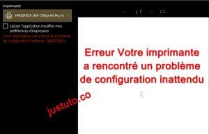 Erreur Votre imprimante a rencontré un problème de configuration inattendu