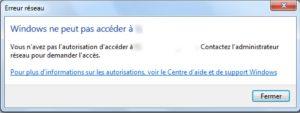 Windows ne peut pas accéder à dossier partagé