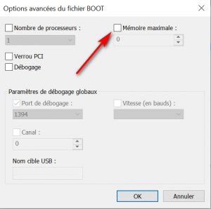Désactiver l'option Mémoire maximale