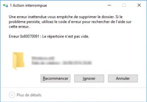Erreur 0x80070091 : le répertoire n'est pas vide